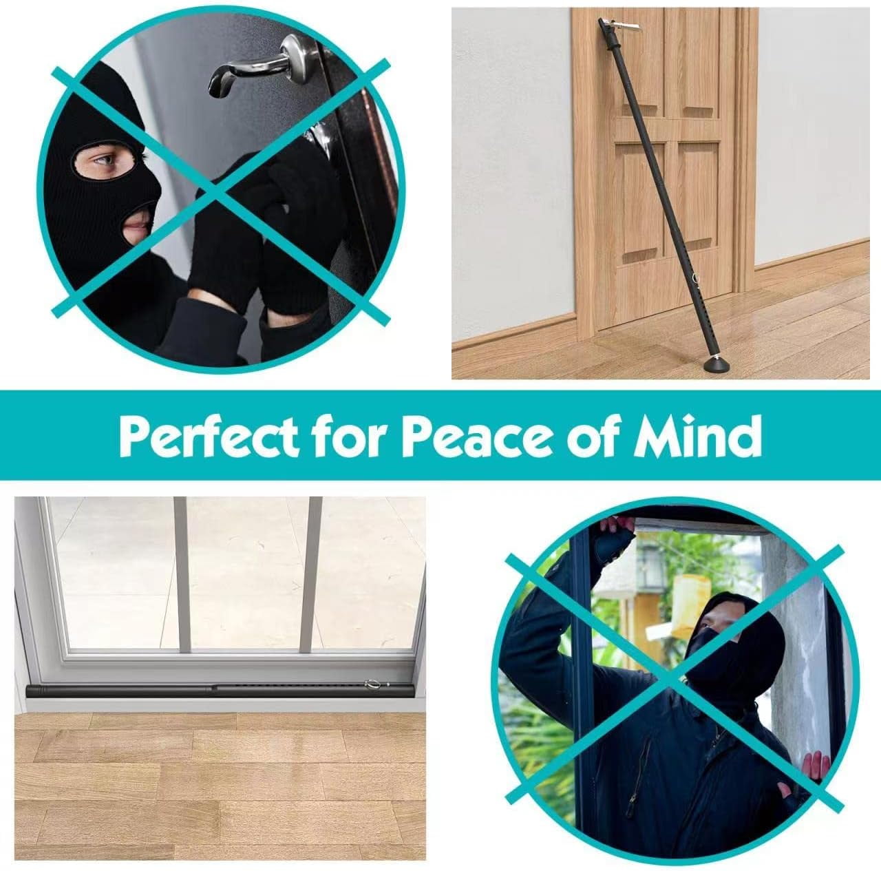 IHOMEPARK Black Patio Sliding Door Security Bar for Home Apartment, 19 to 52 Inch Adjustable, 2 in 1 Door Stoppers Barricade Security Bar (2 Packs)