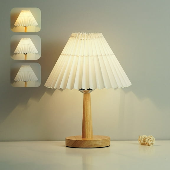 Fmbmuo Stepless Dimming LED Lamp - Solid Wood Bedside Table Lamp with Umbrella-shaped Linen Lampshade, Suitable for Bedroom/Living Room (Bulb Included)