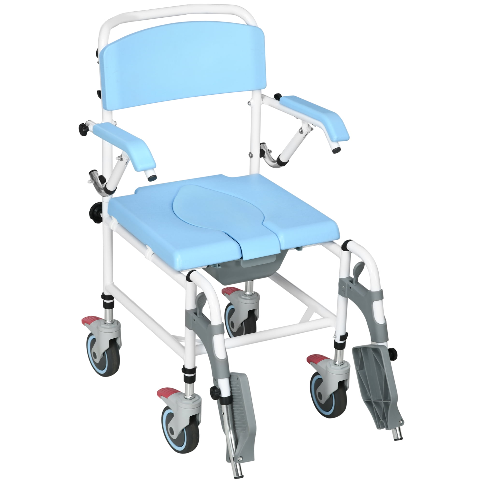 HomCom Accessibility Commode Wheelchair with 4 Castor Wheels, Blue