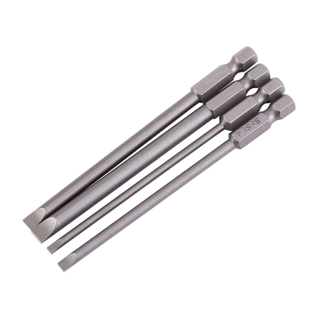 4 puntas de destornillador de punta plana magnética de acero de aleación S2 de 100 mm, vástago hexagonal de 1/4", 3 mm-6 mm