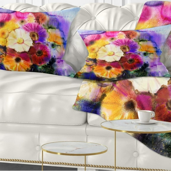 Designart Bunch of Colored Daisy Flowers - Floral Throw Pillow - 12x20