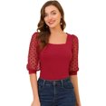 thumbnail image 1 of INSPIRE CHIC Blouse Décontractée à Col Carré pour Femmes Manches 3/4 en Maille Bourgogne m, 1 of 5