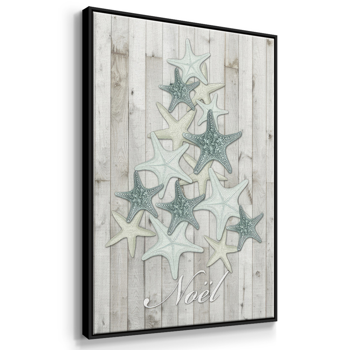 Coastal Christmas IV - Framed Gallery Wrapped Holiday Canvas - 25 x 37 - Black Frame