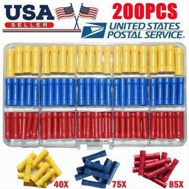 FungLam 200PCS Insulated Straight Electrical Wire Butt Connectors Crimp Splice Terminals