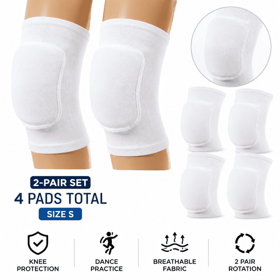 2-Pair White Dance Knee Pads, Size S Protective Pads for Practice and Sports