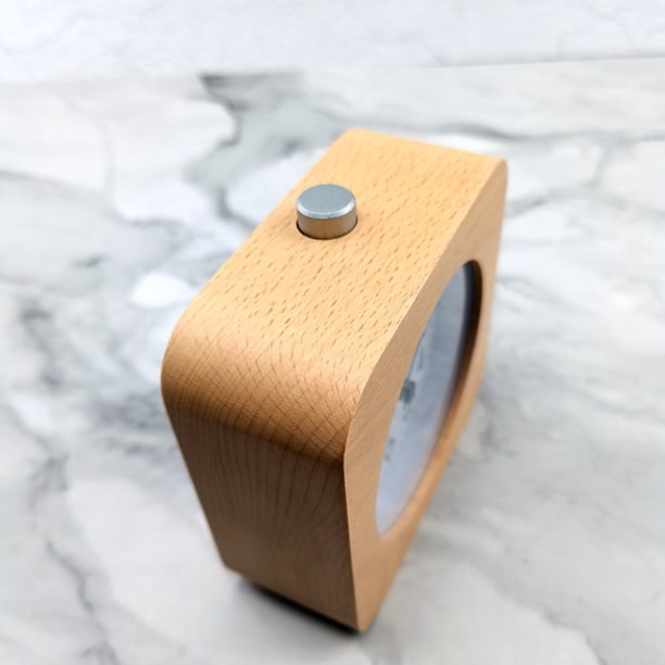 Reloj Despertador analógico de Madera, Reloj Despertador Cuadrado con repetición de Alarma, Funciona con Pilas, sin Tic-TAC, luz Nocturna, Despierta Suavemente