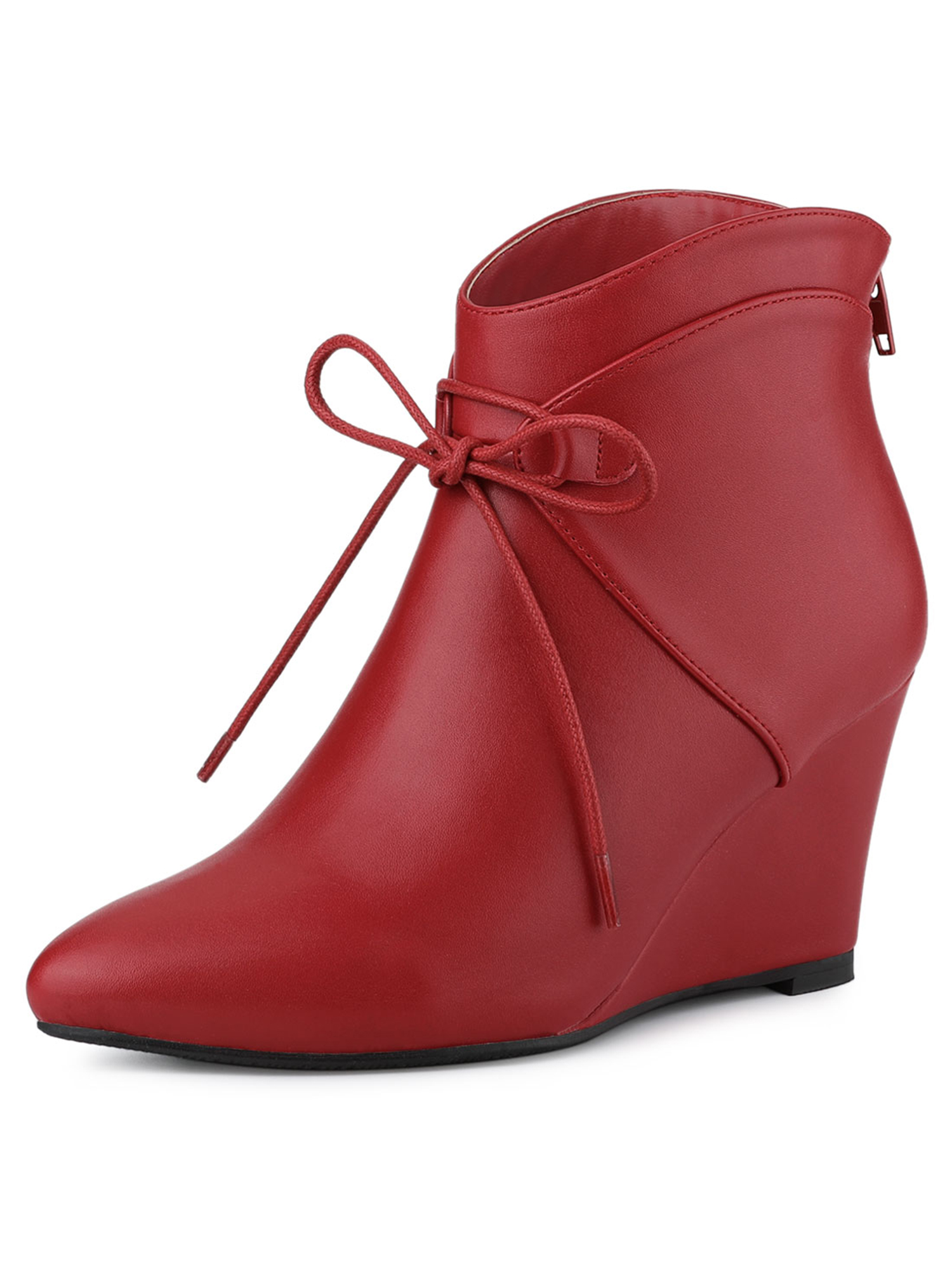 red wedge heel boots