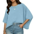 thumbnail image 2 of Women Blouses Women Fit Shirt Sheer Sleeve Tops Swing Tunic Top Small V Neck Short Sleeve Tops Pattern T Shirts Fall Color Blouse Blank Shirt Womens Womens Loose Fitting Long Ladies Winter Blue M, 2 of 8