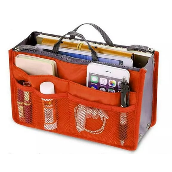 1-Pack Versatile Multi-Pocket Handbag Organizer Insert for Women – Convenient Travel Purse Liner with Zipper Handles Orange TIKA