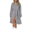thumbnail image 5 of Htigea Women's Short Hooded Bathrobe Plush Flannel Long Sleeve Shower Robe Soft Comfy Loungewear Nightgown Gray,M, 5 of 6