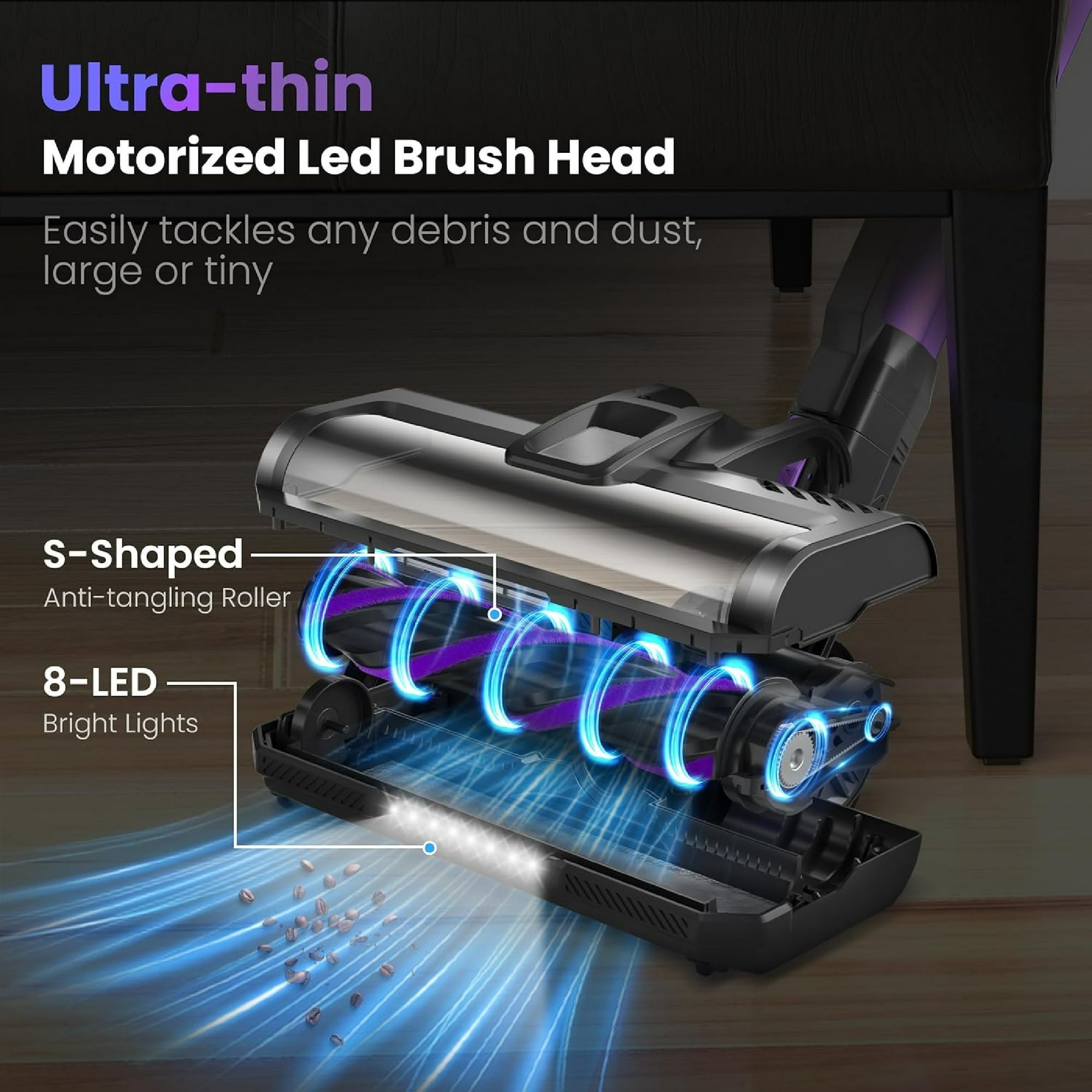 Cordless Vacuum Cleaner,30Kpa 60min Runtime Lightweight Stick Vacuum,8 in1 Self-Standing,Rechargeable Vacuum Cleaners for Pet Hair,Carpet,Hardwood Floor V870(Purple)