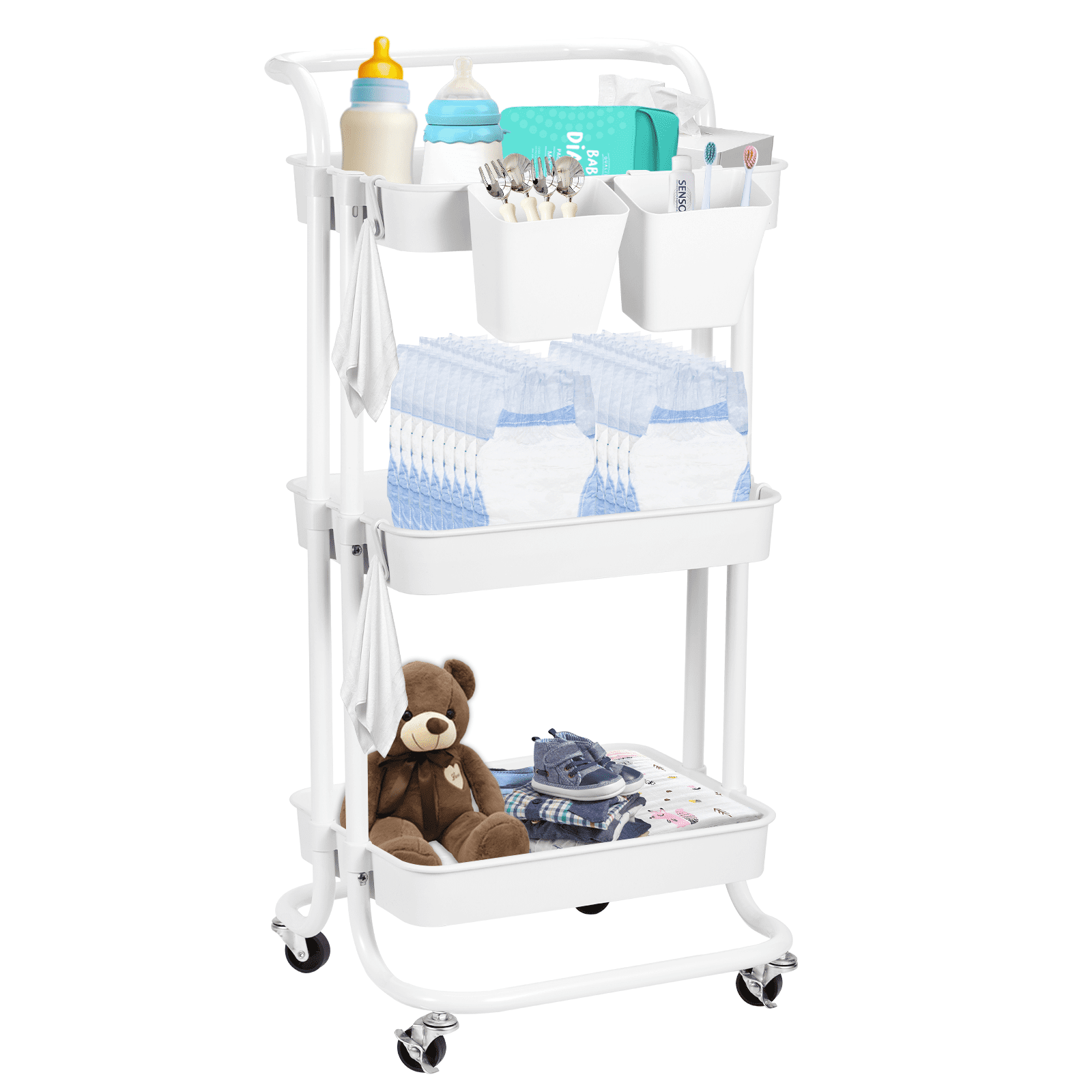 Baby Diaper Caddy Cart Metal Nursery Storage Organizer 3Tier Rolling