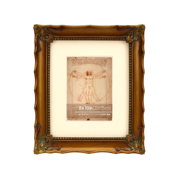 DUCIHBA 8x10 Antique Gold Ornate Hand Crafted Resin Picture Frame with Mat Display 5x7, Tempered Glass and Velvet Backing, Decorative Scallop Edge Design for Home Decor, Photo Gallery, Art, More