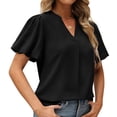 thumbnail image 5 of Mujeres sueltas casual manga corta cuello pico sólido casual blusa camiseta túnica tops OAVQHLG3B Store  lin121212, 5 of 5