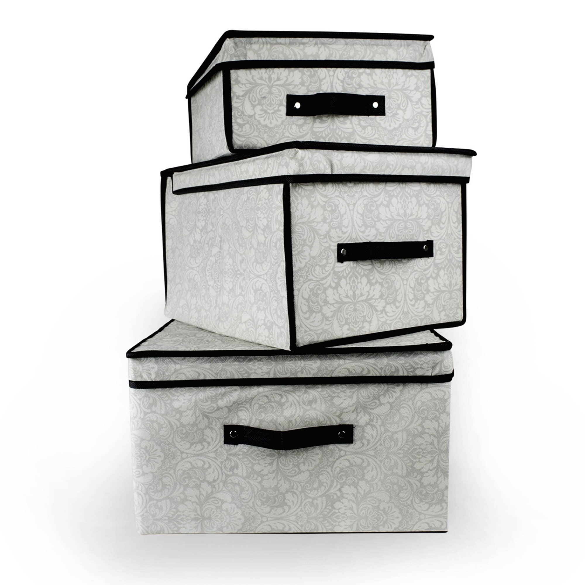 Set of 3 Gray and Black Closet Storage Bin Box with Lid, 16"