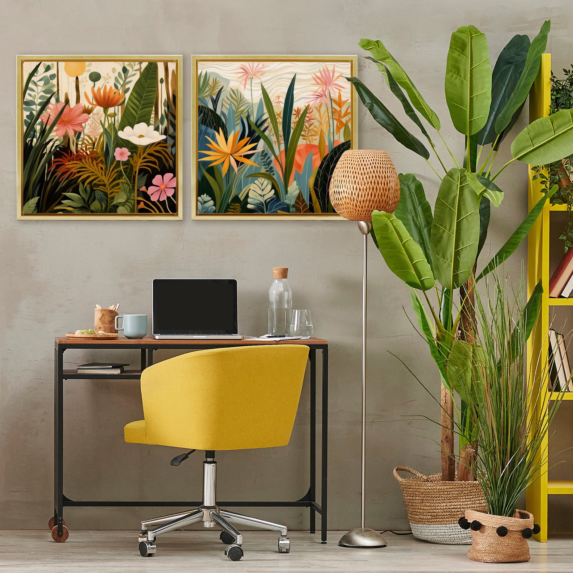 Stupell Industries Botanical Embrace Blooms 2 Piece Gold Framed Floater Canvas Set, design by Lazar Studio
