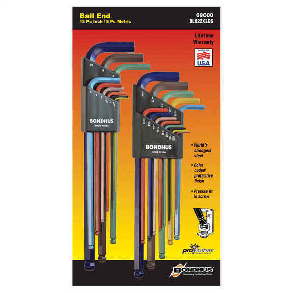 Bondhus Corp. 22PC Color Guard SAE/MET L Wrench Display