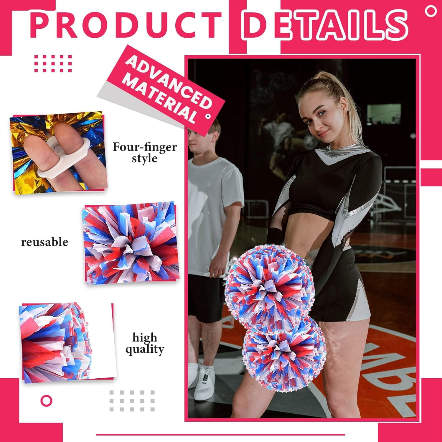 8 Pcs Cheerleading poms,pom poms Cheerleading with Finger Holes Metallic Foil Cheer Pom Pomsfor Dance, Matches, Team Spirit Sports (Black+Green)