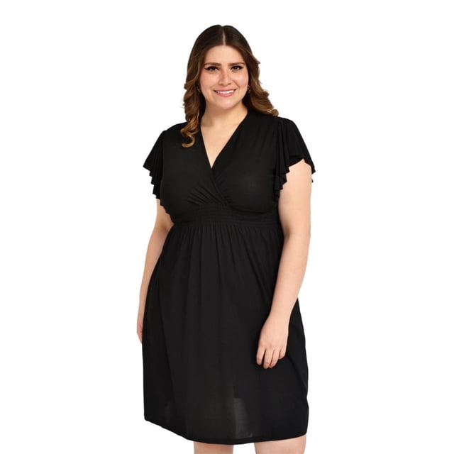 Vestido manga con volantes Roman Fashion /Tallas Extras, 8867-SO (Negro) negro 38
