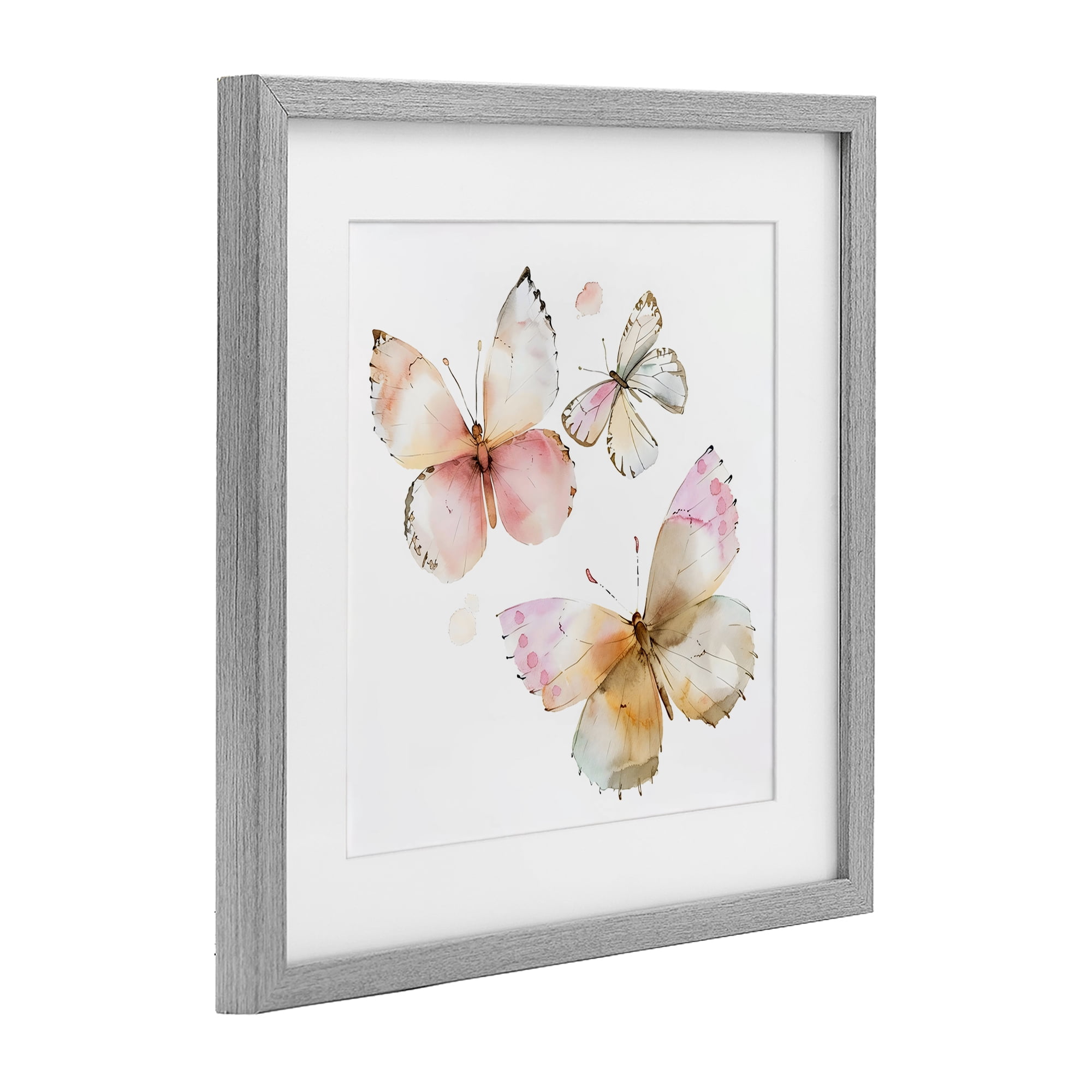 Stupell Industries Pink Watercolor Butterfly Trio Gray Framed Print Under Glass, design by Creative Studio