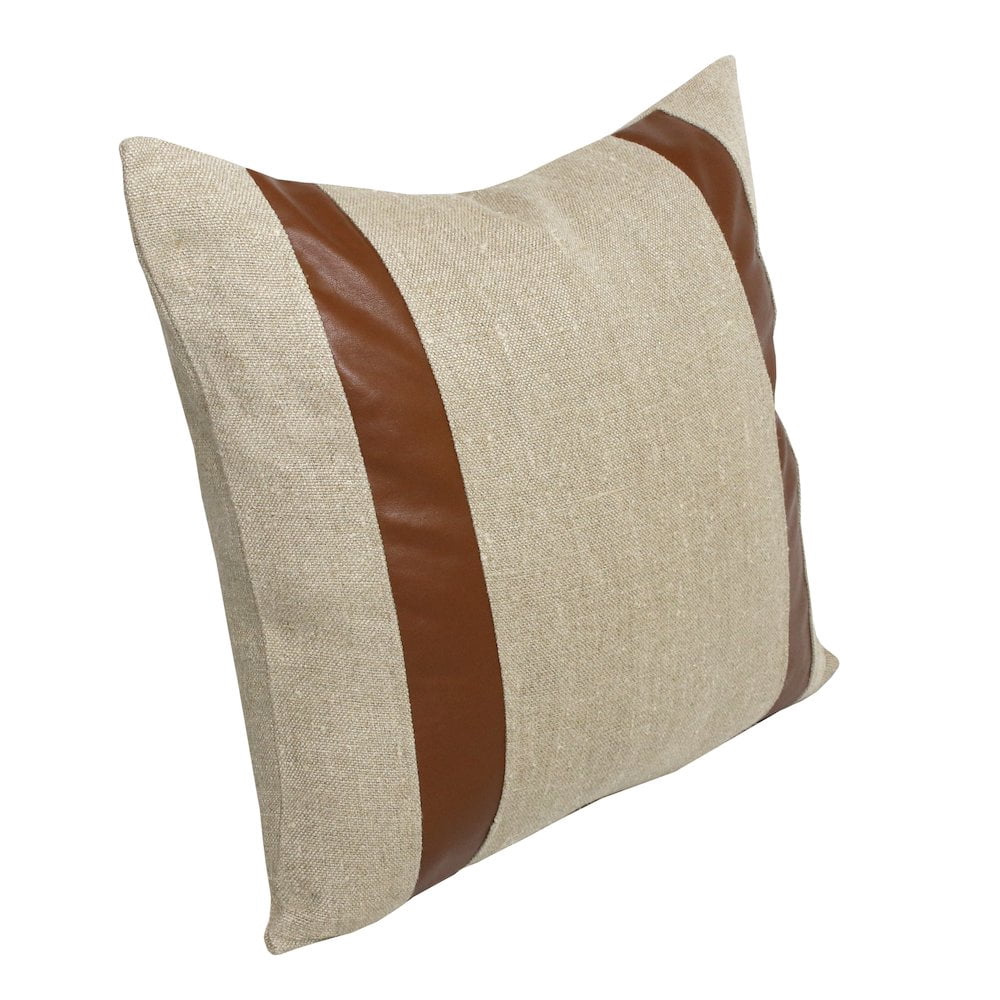 Ester Hand-Woven Striped Industrial Linen Throw Pillow, Beige/Brown, 20" x 20", Count per Pack 1