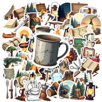 cartoon Camping Theme Stickers, Waterproof Camping Theme Sticker for Water Bottle Laptop Phone Cases Planner Skateboard Luggage Helmet Party Favor Decor, Ideal for Adults Teens Teacher Rewards
