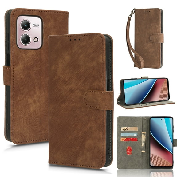 Wallet Case for Moto G Stylus 4G 2023,Card Slots[RFID Blocking],Durable Flip Folio Kickstand Magnetic Closure Retro Premium Leather Wallet Wrist Strap Shockproof Case, brown
