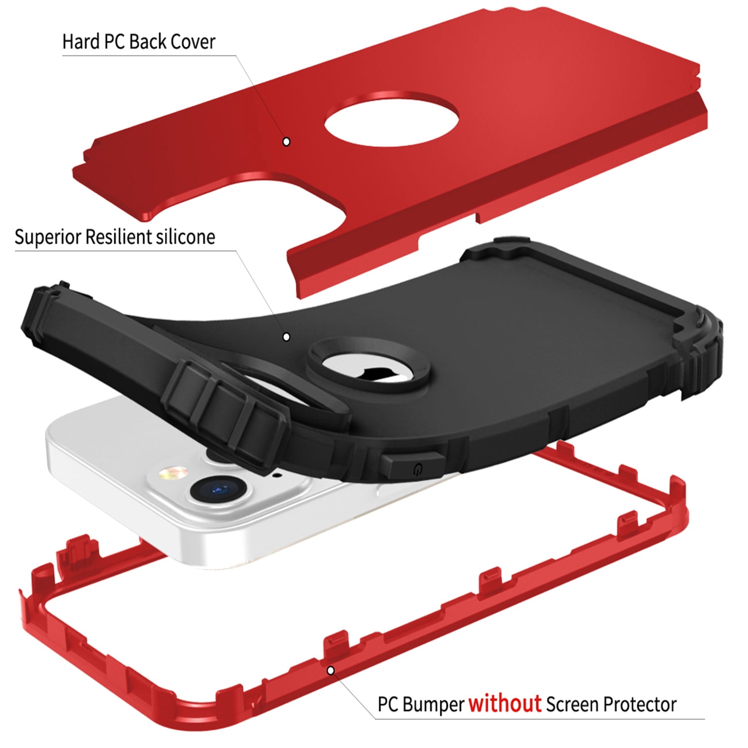 iPhone 14 Plus Case 6.7 inch 2022, Allytech Heavy Duty Hybrid Hard PC Back + Soft TPU Inner + Front PC Frame Drop Protection Case for iPhone 14 Plus  5G, Red