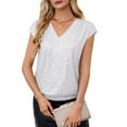 thumbnail image 2 of V Neck Sequin Short Sleeve Tops for Women Elastic Sparkly Tank Top White XL, 2 of 9