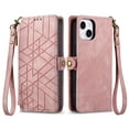 thumbnail image 2 of Nalacover Case for iPhone 13 mini, with RFID Blocking Card Slot Holder, Magnetic Flip Folio Purse Case, PU Leather Zipper Handbag with Detachable Lanyard Strap For iPhone 13 mini, Pink, 2 of 12