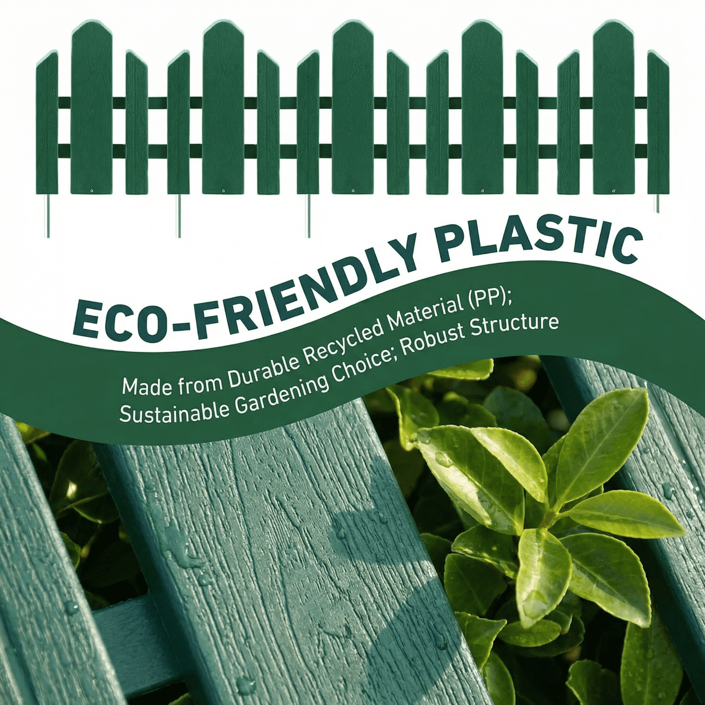 Bibana Garden Edging 12 Pack No Dig Border – Rust & Corrosion Resistant Recycled Plastic Flexible Fence for Lawn, Yard & Flower Beds, Dark Green