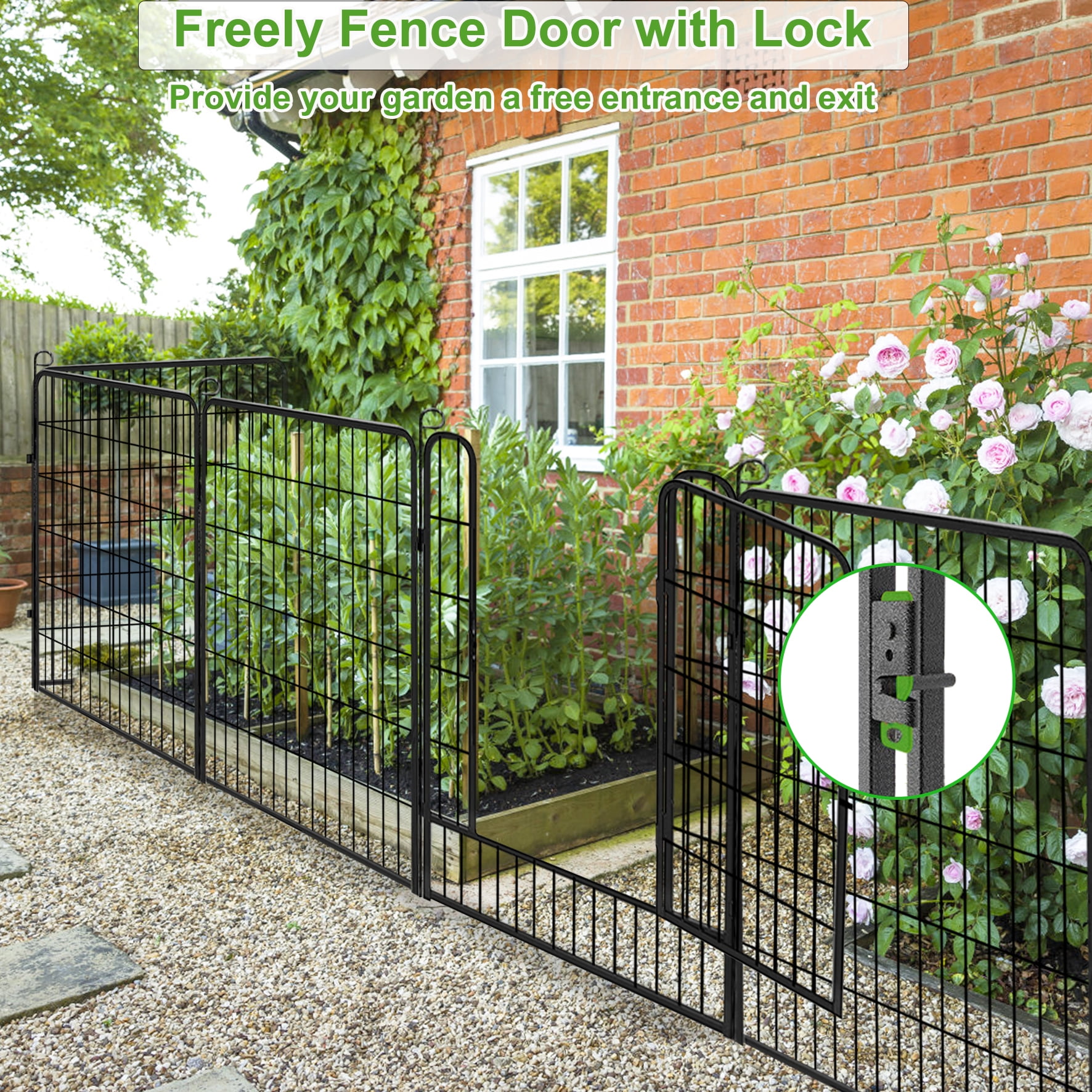 Jhsomdr Decorative Metal Garden Fence 32Ft(L) x 40in(H) 14 Panels Animal Barrier Fence No Dig Fencing for Yard Patio