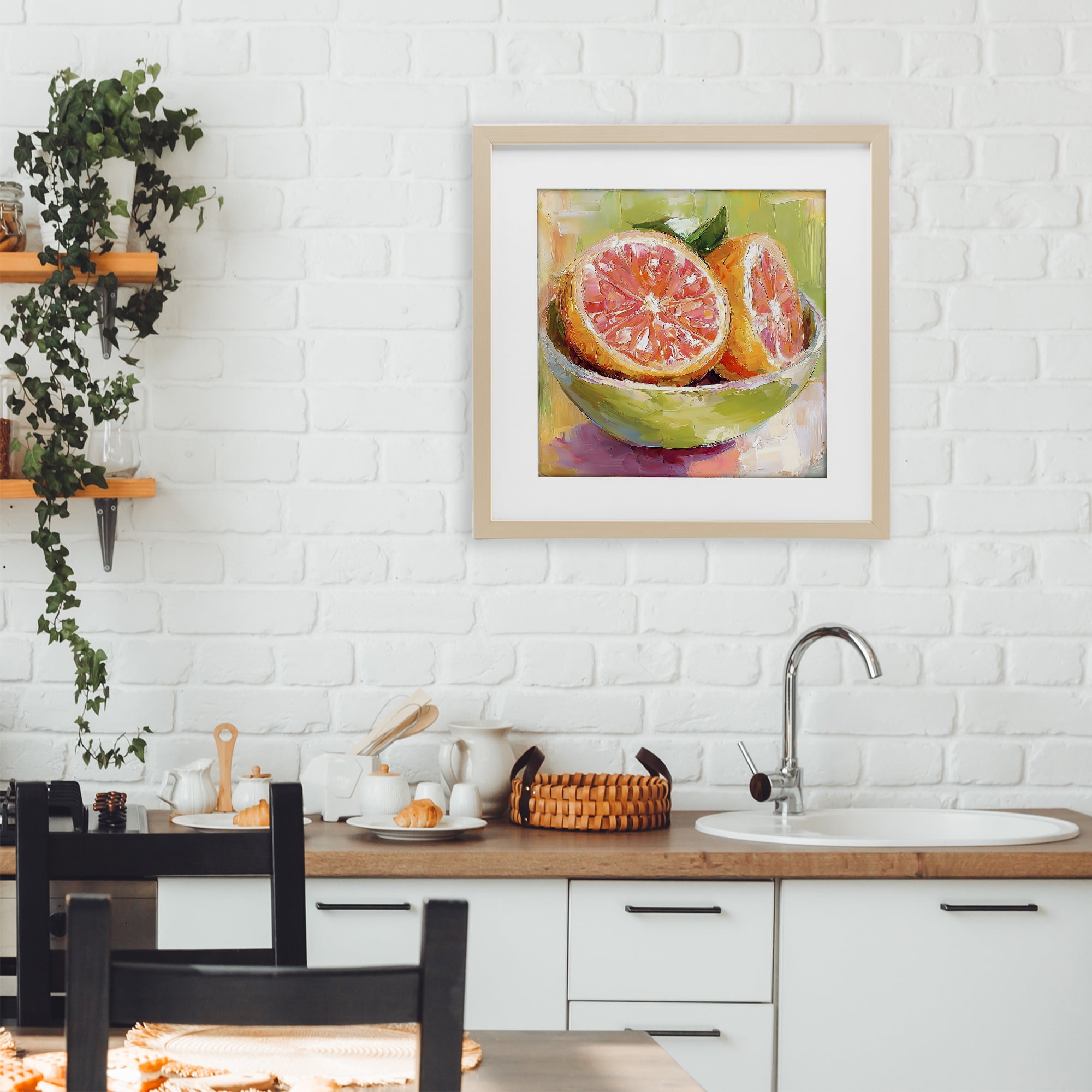 Stupell Industries Sliced Grapefruit in Bowl Birch Framed Print Under Glass, design by Riley B