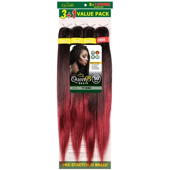 QueenB 4X Value Pack Pre-Stretched Braiding Hair 50” – Color TT1B/BG