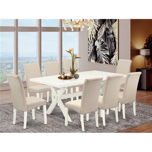 9 Piece X-Style Small Dining Table Set - Cream