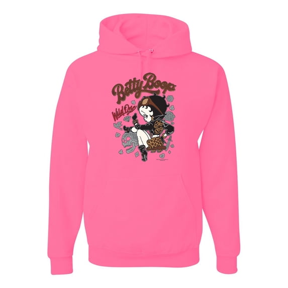 Wild Bobby, Biker Betty Boop Wild One MC Motorcycle Betty Boop Unisex Hoodie Sweatshirt, Neon Pink, Small