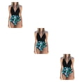 thumbnail image 2 of Advancent Traje de baño sin mangas para mujer, traje de baño de poliéster con escote en V profundo para fiesta, ropa de playa para mujer, Flor negra + verde METRO 3Conjunto, 2 of 6