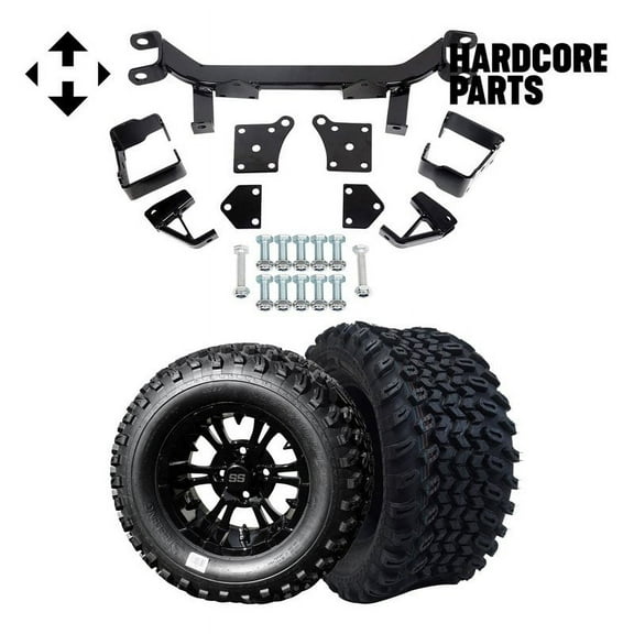 Hardcore Parts 6" Drop Axle Lift Kit for EZGO TXT/PDS (1994.5-2001.5) Electric Golf Cart with 12" Black ‘VAMPIRE’ Wheels and 23"x10.5"-12" All-Terrain tires