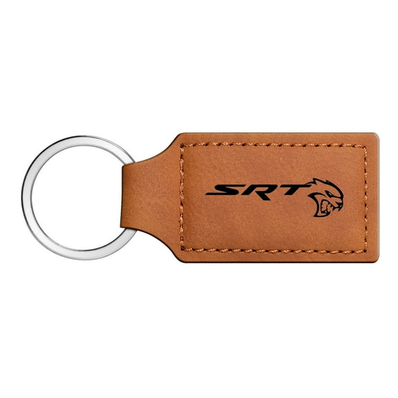 Dodge SRT Hellcat Rectangular Brown Leather Key Chain