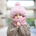 thumbnail image 2 of lnmuld Solid Kids Pom Pom Fuzzy Trapper Hat Integrated Neck Warmer Windproof Winter Hat for Boys Girls Pink,One Size, 2 of 4