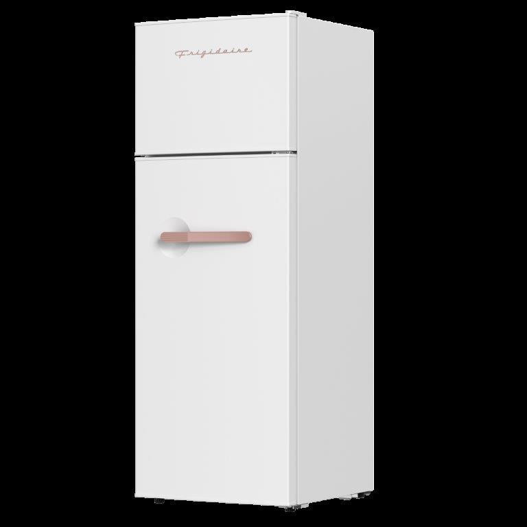 Frigidaire 7.5 Cu. ft. Retro Refrigerator, Apartment Size Fridge with Top Freezer, Rosegold White EFR768