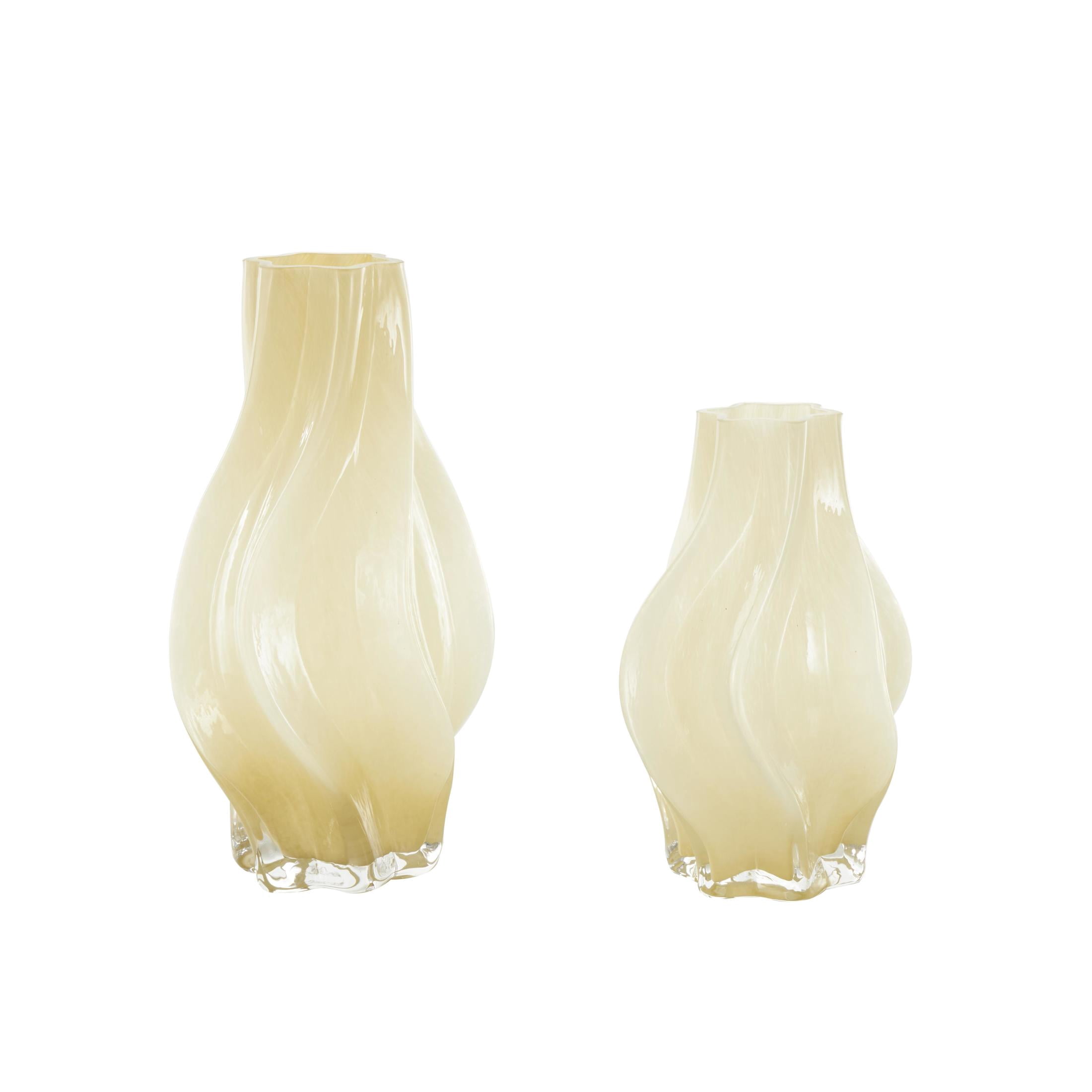 DecMode 13", 9"H Abstract Wavy Ombre Yellow Glass Vase, Set of 2