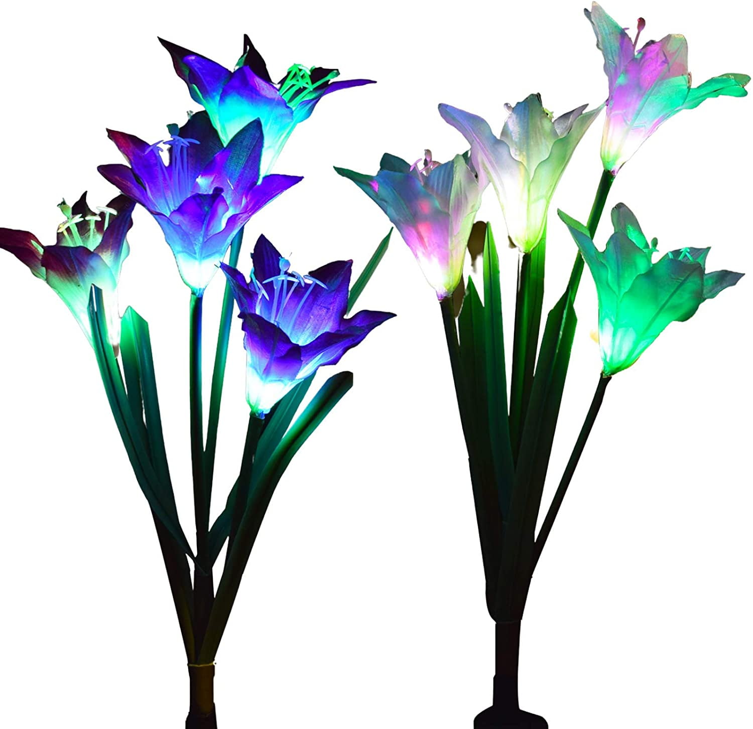 2Pack LED Solar Power Lily Flower Stake Lights Outdoor Garden Path Luminous Lamp 