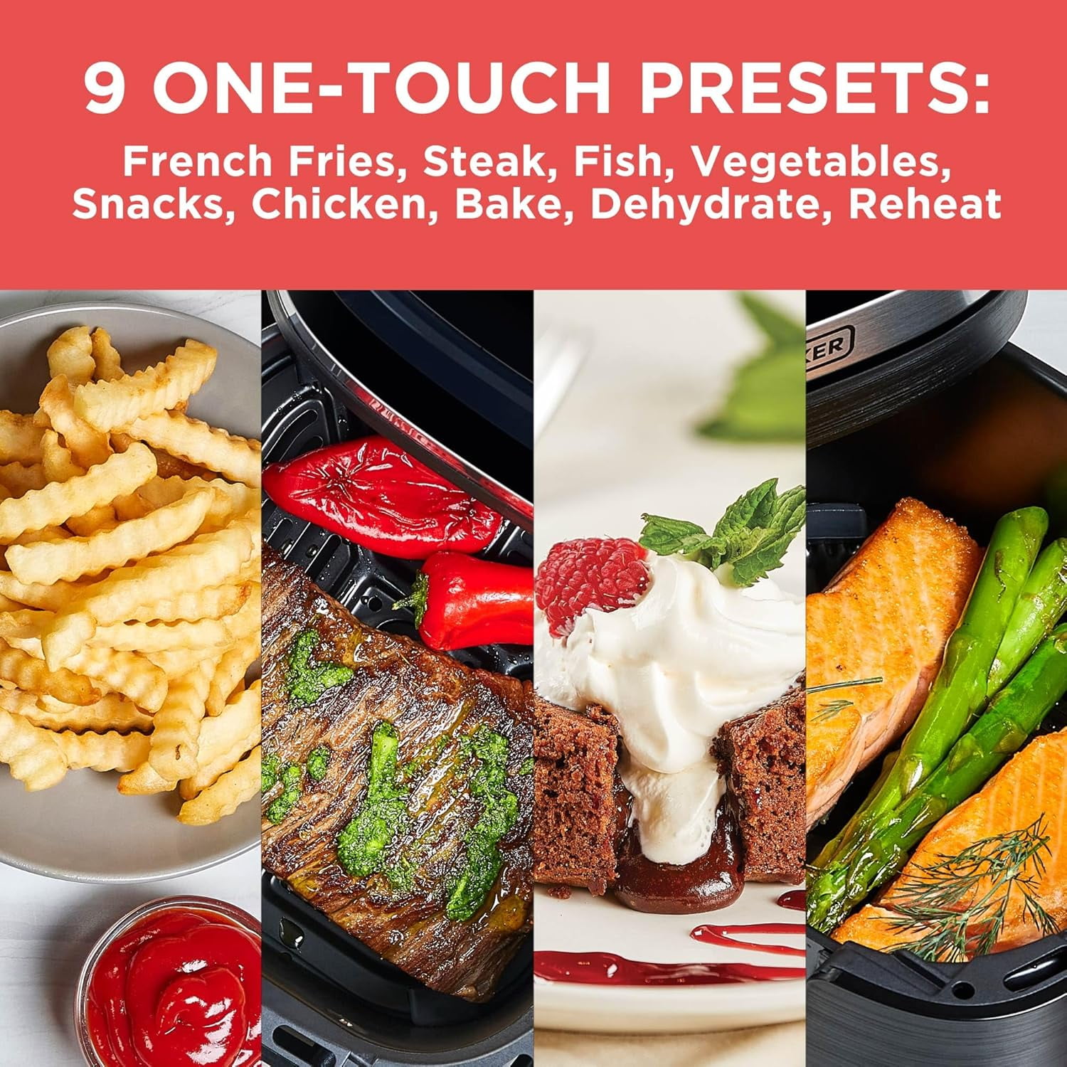 2QT Air Fryer, Crispy Deep Fried Taste without the Fat, Plus Bake, Dehydrate, and Keep Food Warm, Digital Touchscreen and Auto Shut-Off