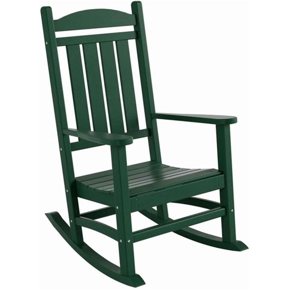 Costaelm Oversized Outdoor Rocking Chair, High Back Porch Rocker Chair, HDPE All Weather Resistant Outdoor Seating Furniture Wide Rocker Chair for Patio, Lawn, Garden, Dark Green