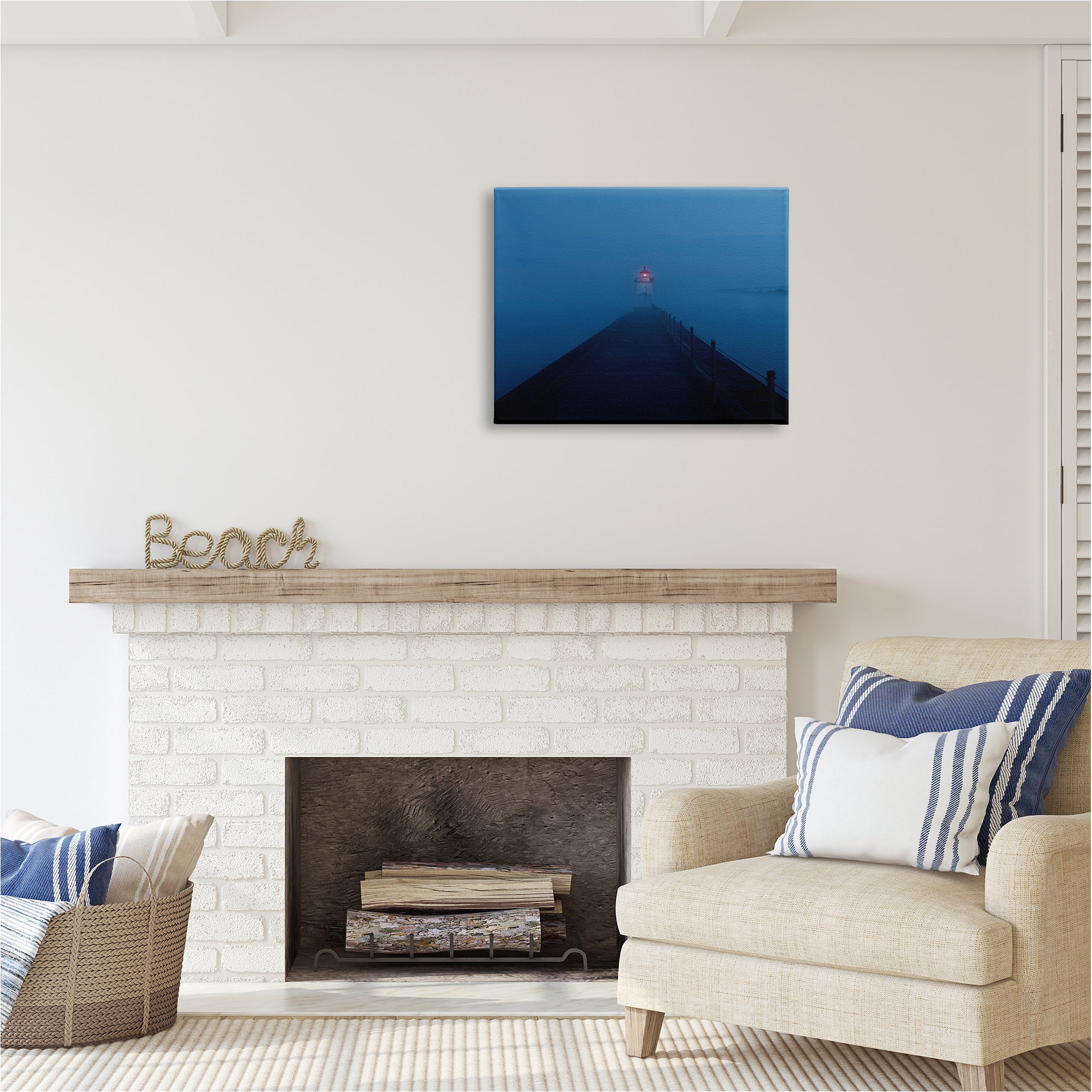 Stupell Industries Foggy Lighthouse Dock Landscape Photography Gallery Wrapped Canvas Art Print Wall Art, 30 x 24