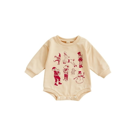 

Canrulo Newborn Baby Boy Girl Christmas Outfit Santa Print Long Sleeve Sweatshirt Romper Jumpsuit Clothes Apricot A 12-18 Months