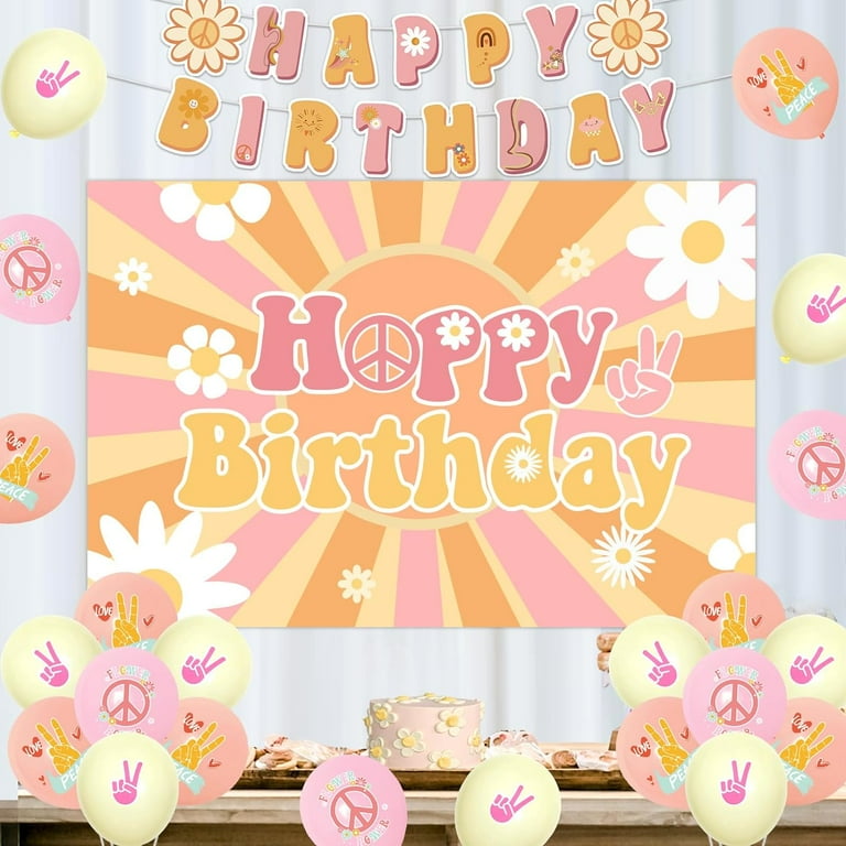 Groovy Birthday Party Decorations - Boho Happy Birthday Banner With Hanging Swirls For Hippie Theme
