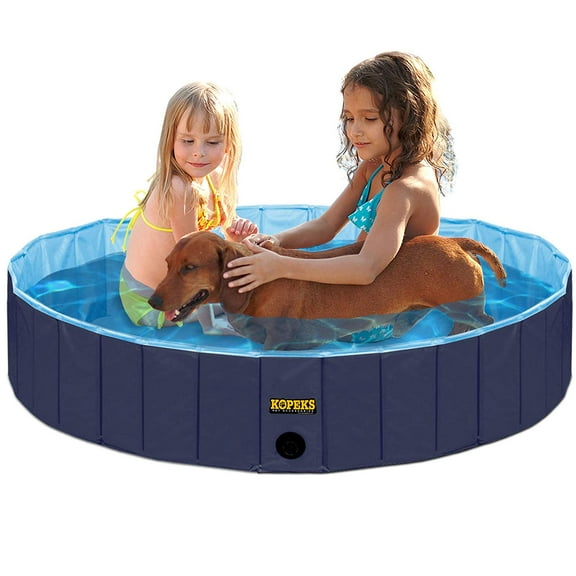 Plastic Dog Pool 63" x 12" Inches Foldable Portable Outdoor Grooming Kiddie Pool For Dogs - Blue - XL