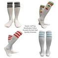 thumbnail image 7 of Couver Women's White Triple Striped Knee High Fashion Tube Cotton Socks, White / Teal / Dark Orange, 7 of 7